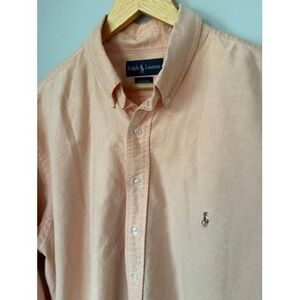 Ralph Lauren Mens Peach Button Down Long Sleeve Shirt XLT Tall Flesh Pony Cotton